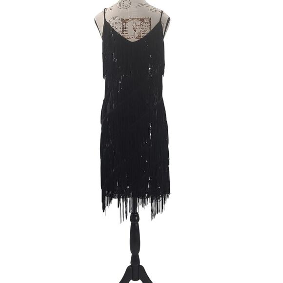 City Wear Showgirl Fringe Dress Black Size Medium Flapper Festival Concert Party - Picture 3 of 11